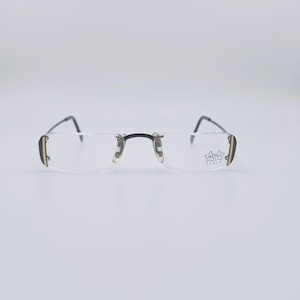 Lüxottica mod 7509  / 80s / Vintage Black And Gold Reading Rectangle Rimless Eyeglasses / Women & Men Frames / New old stock / Made İn İtaly