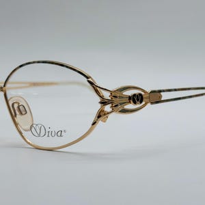 Diva 5046 25 , 90s , Vintage gold and green colorful  cat eye unique glasss , Women Frames , NOS