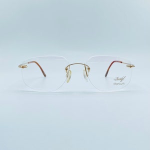 Davidoff FMG Titanium 9400 - 600  Vintage  Gold Square Rimless Unique  Eyeglases Women & Men Frames New old stock  Made İn Switzerland