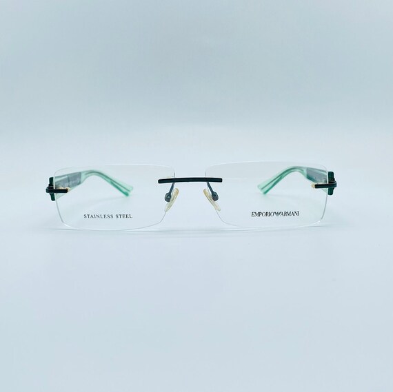 Emporio Armani EA 9655 LZV 90s Vintage Green Rectangle Rimless Eyeglasses Men Women Frames New Old Stock Made n taly Etsy
