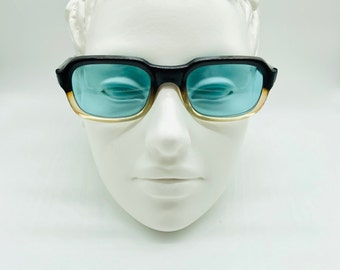 Fashion Frames , 80s , vintage square unique sunglasses women & men frames , NOS , tinted blue Lenses