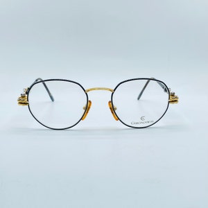 Vintage Chronoschweizer Brille: 80er Jahre Black & Gold Oval Frames, Swiss Made NOS