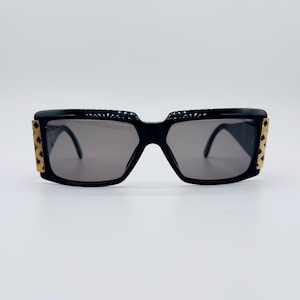 VALENTINO mod. V 623 130  , 90s , vintage black and gold , unique square sunglasses , women & men frames , NOS