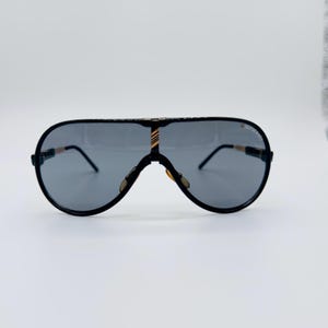 Vintage Maserati Sunglasses: 80s Black & Gold Shield Lens, NOS