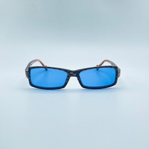 Etnia Barcelona Santiago Vintage Micro schlank Rechteck einzigartige Sonnenbrille getönte blaue Linsen NOS Damen & Herren Brillengestelle Made in Spain