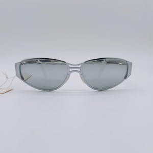 Vintage Jean Paul Gaultier Shield Sunglasses: Grey & Silver Frames, Made in Japan