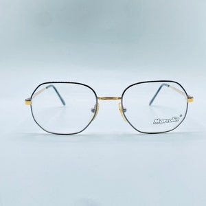 Marcolin Mod. 967 K4 Village / 90s / Vintage Hexagon Blue And Gold  Unique Eyeglasses / Womens & Mens Frame / NOS