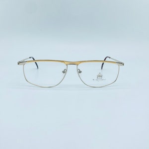 Vintage Rectangle Glasses: Silver & Gold Metal Frame, Made in Italy