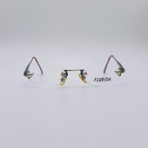 Florida mod 5321 , 90s , vintage antique gold , small oval rimless eyeglasses , women & men frames , NOS