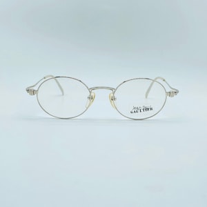Jean Paul Gaultier 55-6105 , Vintage 90s unique steampunk silver oval eyeglasses frames mens & womens NOS