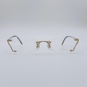 Carl Zeiss mod. 15225-214 , 90s , vintage 23 KT gold plated , rhinestone rimless cat eye glasses , NOS