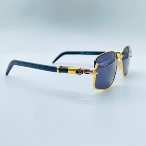 Diva 4080 / 80s / Occhiali da sole quadrati vintage con aste in vero legno e oro / Montature da donna e da uomo / Nuovo vecchio stock / Made in Italy