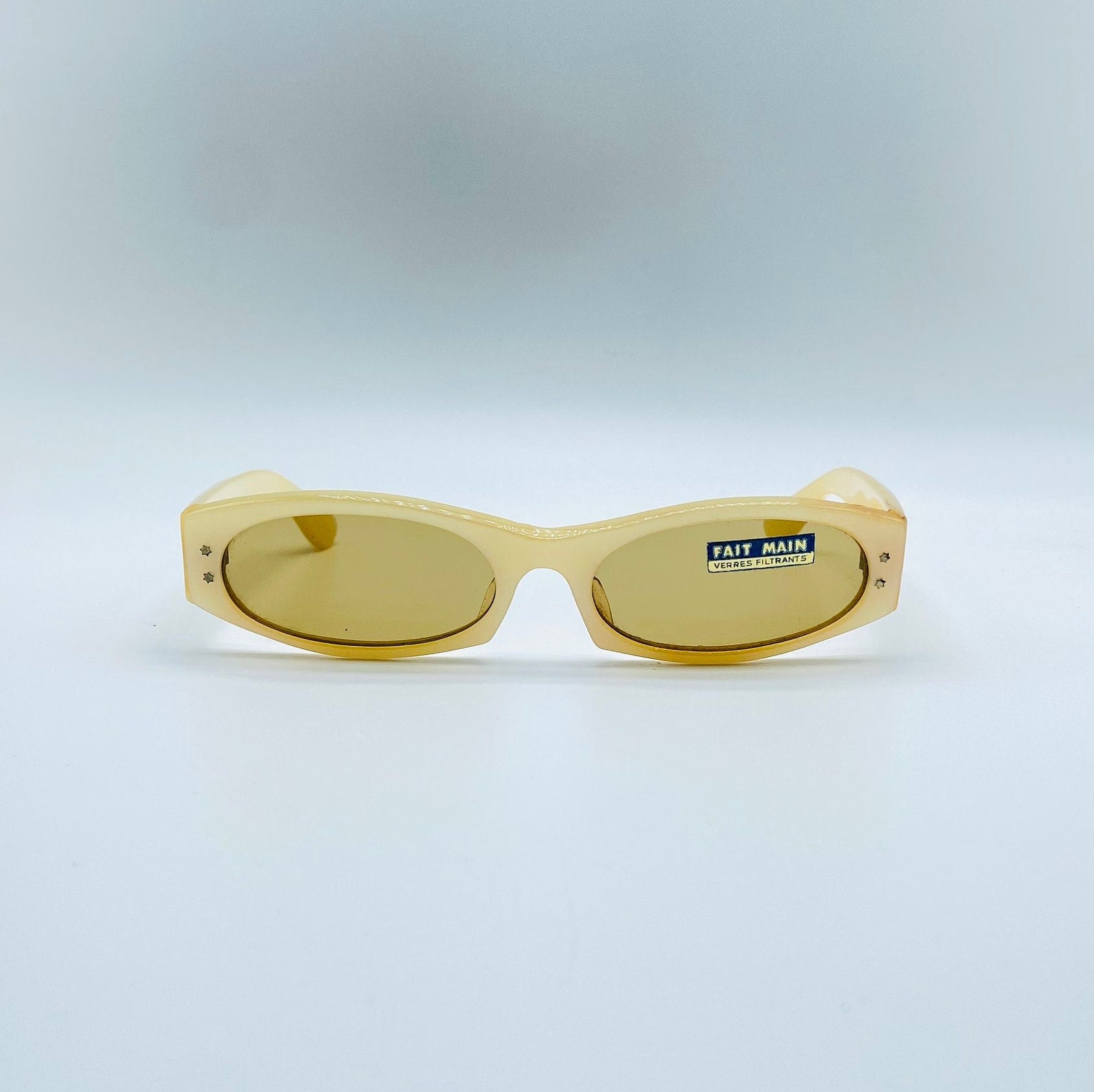 FAIT MAIN Verres Fıltrants 60s   Vintage Slim Rectangle Minarel Glass Sunglasses Women & Men Frames New Old Stock Made İn İtaly