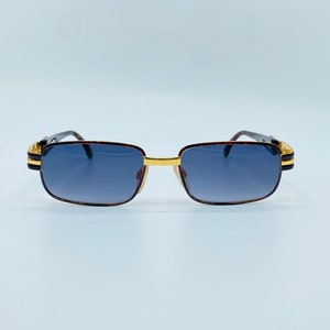 Óculos de sol retangulares vintage Diva dourados e tartaruga dos anos 90 - Fabricado na Itália