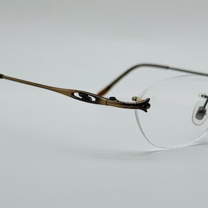 Laura Ashley Opal Mod. Harvest  90s Vintage Antique Brown Small Oval Cat Eye Rimless Glasses Made in Japan Men & Women Frames NOS