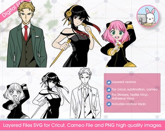 Spy Family Characters, Svg Cricut Files, cameo studio 3 files, (includes Png), layered for vinyl cut.