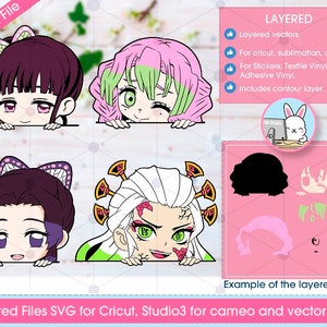 Kimetsu Characters 2, Svg Cricut Files, cameo studio 3 files, (includes Png, Eps and Pdf files), layered for vinyl cut.