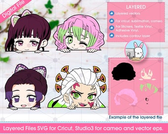 Kimetsu Characters 2, Svg Cricut Files, cameo studio 3 files, (includes Png, Eps and Pdf files), layered for vinyl cut.