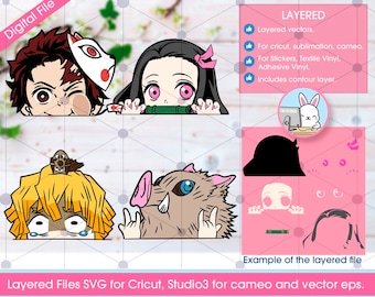 Kimetsu Characters, Svg Cricut Files, cameo studio 3 files, (includes Png and Pdf files), layered for vinyl cut.