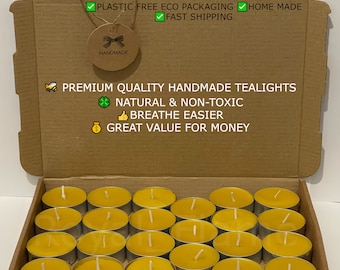 Royal Flame Tealights Beeswax, Hand poured in the UK Natural Candles tea lights pure