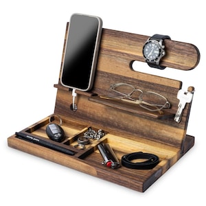 Estante de nogal para teléfono, reloj, gafas, llaves y billeteras: organízate con estilo