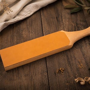 Leather Sharpening Strop Paddle – Handmade Wooden Knife Strop for Woodworking Tools – Leather Honing Strop for Chisels and Carving Knives