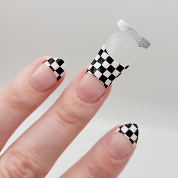 black and white check wedding nail decals