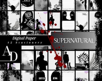 Digital stationery, stationery to print, Sam Winchester, Dean Winchester, SPN, Horror