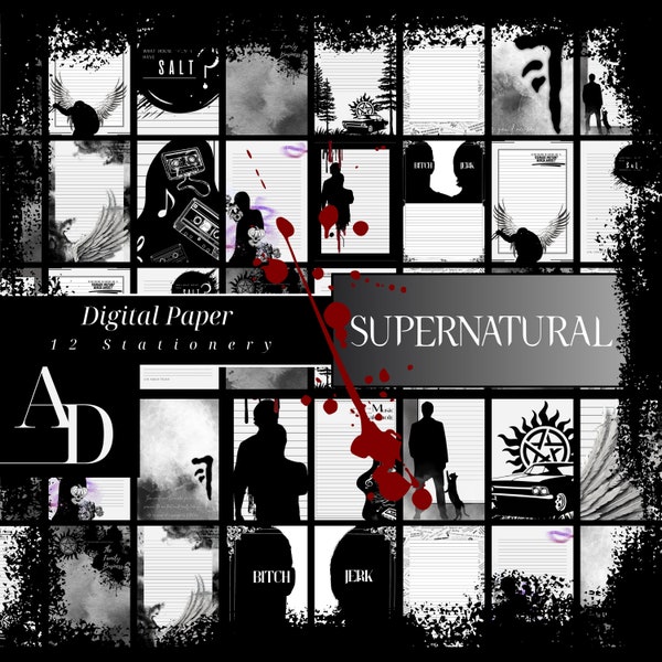 Supernatural, motif paper, stationery to print, Sam Winchester, Dean Winchester, SPN, Merch, Horror