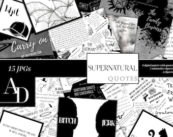 Quotes, Digital Paper, Clipart, Scrapbook, Junk Journal, Quotes, Fandom, Black & White