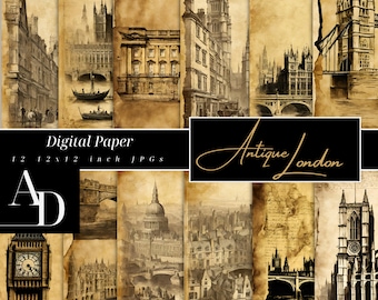 Antique London, digital paper, antique vintage style printable for junk journal, scrapbook, interior decoration and more, city, clipart
