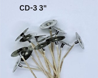 CD 3 Candle Wicks, 3" Cotton Wick Set - Soy Wax Compatible