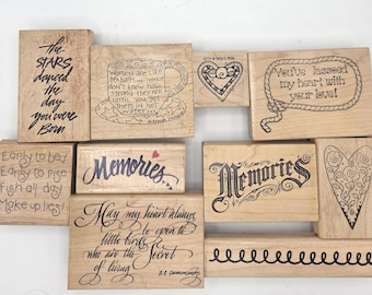 Inspirerende woorden voor het maken van kaarten, scrapbooking en junk journals. Vintage citaten stempels van rubber met houten stempels. Stempelset met spreuken.