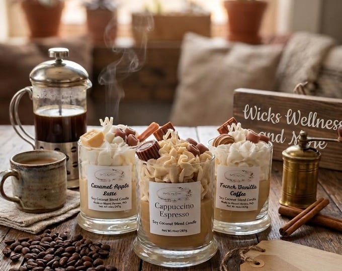 Coffee Scented Candle, Hand Poured Soy Wax Jar Candle, Espresso Barista Gift Box Addition, Gourmet Dessert Whipped Wax Cozy Home Decor