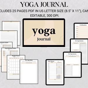 Páginas editables del planificador de fitness digital del diario de yoga / Planificador de rutinas de yoga / Prácticas de cuidado personal / Diario de bienestar PDF A5 A4 Carta de EE. UU.