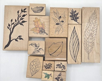 Sellos de goma vintage con forma de hoja, montados en madera, CTMH, Stampabilities, sellos de manualidades con motivos botánicos de otoño, ideales para hacer tarjetas y álbumes de recortes.
