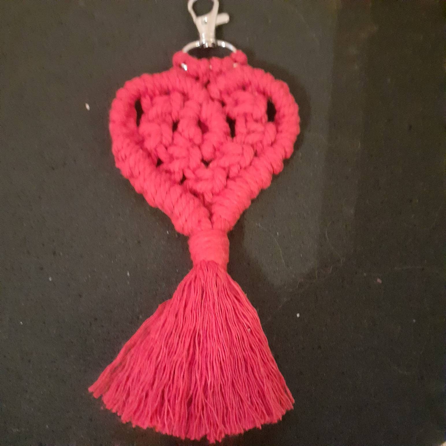 Macramé Coeur Rouge Porte Clef