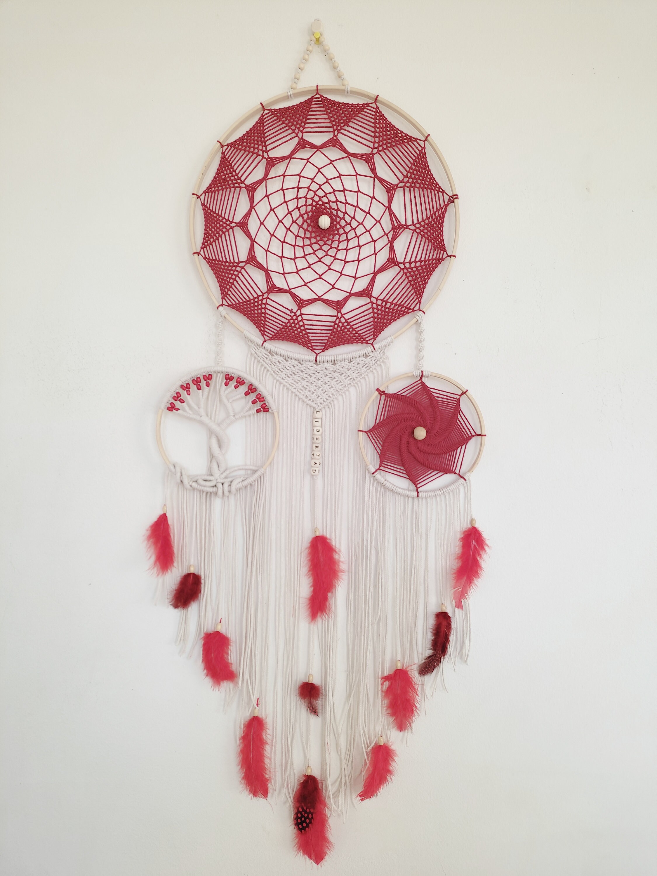 Grand Attrape Rêve, Arbre de Vie Rouge et Blanc.