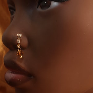 NEW Crystal Gold Nose Stud, Dangle nose stud, Nose Ring Hoop, Gold Nose Hoop, Gold Nose Piercing, Nose Jewelry, Unique Nose Ring