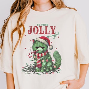 Is this jolly enough Christmas Comfort Colors Shirt, Christmas Cats Tshirt, Gifts For Cat Lovers, Cat Mom Dad Crewneck, Christmas Tree Tee