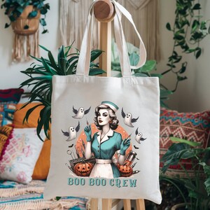 Sac fourre-tout en Liberty Crew Boo boo, sac en toile d'Halloween, sac en coton pour infirmière d'urgence, cadeau pour infirmière sorcière, sac pour infirmière pédiatrique, infirmière autorisée
