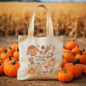Sac cabas en tissu Liberty Hello automne, sac en toile d'Halloween, sac en coton tarte au potiron, sac Witchy Vibes, sac d'Halloween, sac fourre-tout automne rétro