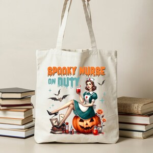 Sac fourre-tout en liberté effrayant pour infirmière de service, sac en toile d'Halloween, sac en coton pour infirmière d'urgence, cadeau sorcière, sac pour infirmière pédiatrique, infirmière autorisée
