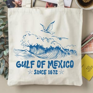 Gulf of Mexico Tote Bag, Summer Tote Bag, Beach Trip Canvas Bag, Ocean Lover Gift, Beach Lover, canvas tote bag, Sea Life Tote, Reusable Bag
