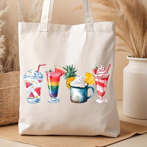 Summer Drinks, Tote Bag, Summer Tote Bag, Beach Trip Canvas Bag, Ocean Lover Gift, canvas tote bag, Sea Life Tote, Reusable Bag