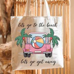 Let&#39;s go to the beach, Tote Bag, Summer Tote Bag, Beach Trip Canvas Bag, Ocean Lover Gift, Beach Lover, canvas tote bag, Sea Life Tote