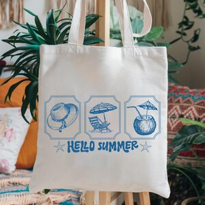 Hallo zomer, draagtas, zomerdraagtas, canvas tas strandreis, cadeau oceaanliefhebber, strandliefhebber, canvas draagtas, Sea Life-draagtas, herbruikbare tas