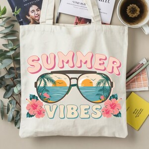 Summer Vibes, Tote Bag, Summer Tote Bag, Beach Trip Canvas Bag, Ocean Lover Gift, Beach Lover, canvas tote bag, Sea Life Tote, Reusable Bag