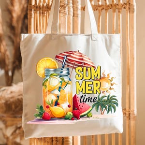 Summer Time, Tote Bag, Summer Tote Bag, Beach Trip Canvas Bag, Ocean Lover Gift, Animal Lover, canvas tote bag, Sea Life Tote, Reusable Bag