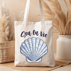 Sea la Vie, draagtas, draagtas zomer, canvas tas strandreis, cadeau oceaanliefhebber, strandliefhebber, canvas draagtas, Sea Life-draagtas, herbruikbare tas